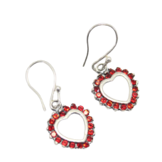 Women's heart shape earrings 925 Sterling silver red zircon stones B 935